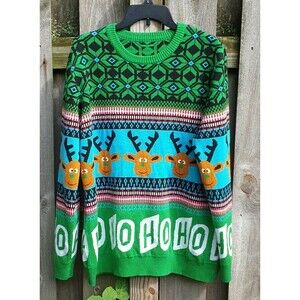 Christmas Sweater Womens XXL Reindeer Antlers Ho Ho Ho